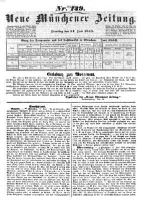 Neue Münchener Zeitung (Süddeutsche Presse) Dienstag 14. Juni 1853