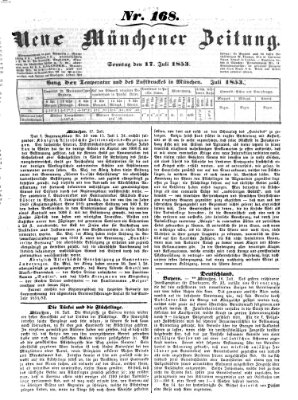 Neue Münchener Zeitung (Süddeutsche Presse) Sonntag 17. Juli 1853