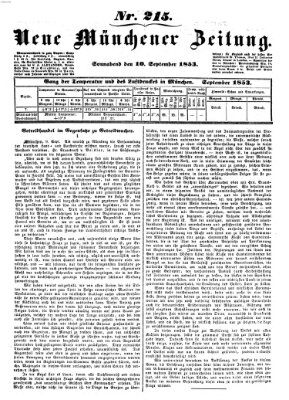 Neue Münchener Zeitung (Süddeutsche Presse) Samstag 10. September 1853