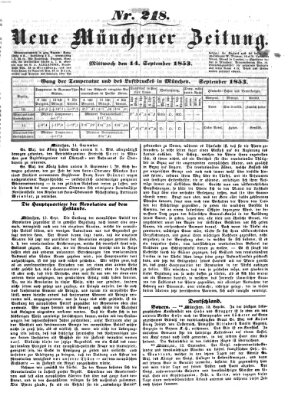 Neue Münchener Zeitung (Süddeutsche Presse) Mittwoch 14. September 1853