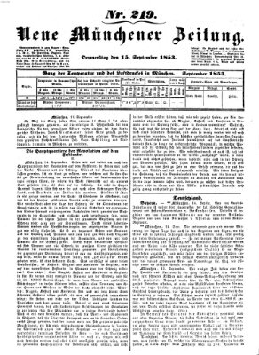 Neue Münchener Zeitung (Süddeutsche Presse) Donnerstag 15. September 1853