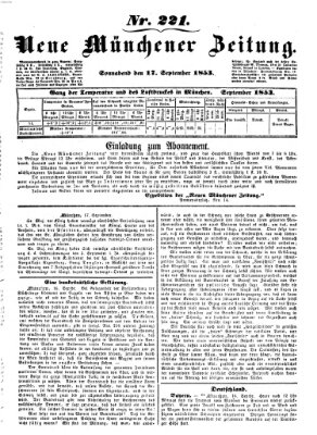 Neue Münchener Zeitung (Süddeutsche Presse) Samstag 17. September 1853