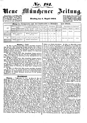 Neue Münchener Zeitung (Süddeutsche Presse) Dienstag 1. August 1854