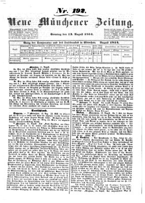 Neue Münchener Zeitung (Süddeutsche Presse) Sonntag 13. August 1854