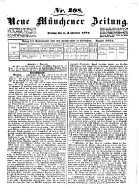 Neue Münchener Zeitung (Süddeutsche Presse) Freitag 1. September 1854