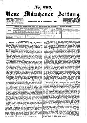 Neue Münchener Zeitung (Süddeutsche Presse) Samstag 2. September 1854