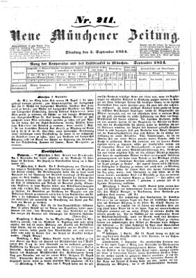 Neue Münchener Zeitung (Süddeutsche Presse) Dienstag 5. September 1854