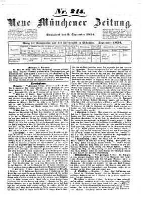 Neue Münchener Zeitung (Süddeutsche Presse) Samstag 9. September 1854