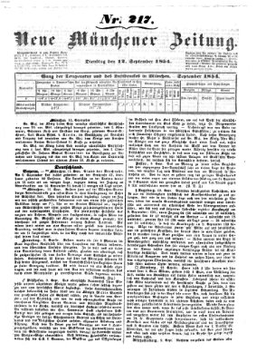 Neue Münchener Zeitung (Süddeutsche Presse) Dienstag 12. September 1854