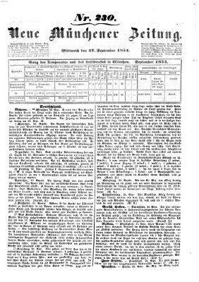 Neue Münchener Zeitung (Süddeutsche Presse) Mittwoch 27. September 1854