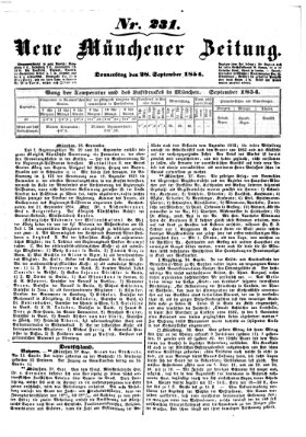 Neue Münchener Zeitung (Süddeutsche Presse) Donnerstag 28. September 1854