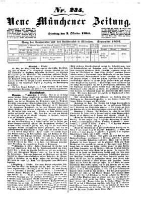 Neue Münchener Zeitung (Süddeutsche Presse) Dienstag 3. Oktober 1854