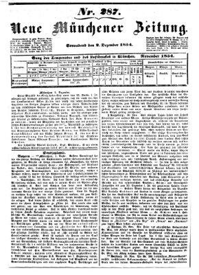 Neue Münchener Zeitung (Süddeutsche Presse) Samstag 2. Dezember 1854