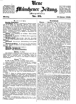 Neue Münchener Zeitung. Morgenblatt (Süddeutsche Presse) Montag 14. Januar 1856