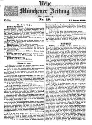 Neue Münchener Zeitung. Morgenblatt (Süddeutsche Presse) Freitag 22. Februar 1856