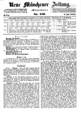 Neue Münchener Zeitung. Morgenblatt (Süddeutsche Presse) Freitag 2. Juli 1858