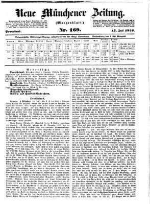 Neue Münchener Zeitung. Morgenblatt (Süddeutsche Presse) Samstag 17. Juli 1858