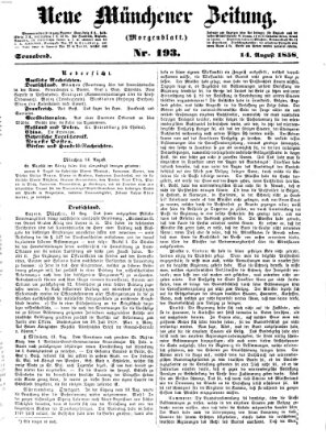 Neue Münchener Zeitung. Morgenblatt (Süddeutsche Presse) Samstag 14. August 1858