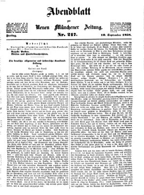 Neue Münchener Zeitung. Morgenblatt (Süddeutsche Presse) Freitag 10. September 1858