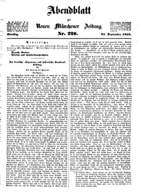 Neue Münchener Zeitung. Morgenblatt (Süddeutsche Presse) Dienstag 21. September 1858