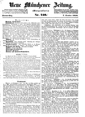 Neue Münchener Zeitung. Morgenblatt (Süddeutsche Presse) Donnerstag 7. Oktober 1858