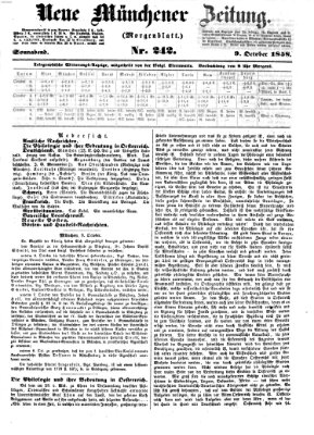 Neue Münchener Zeitung. Morgenblatt (Süddeutsche Presse) Samstag 9. Oktober 1858