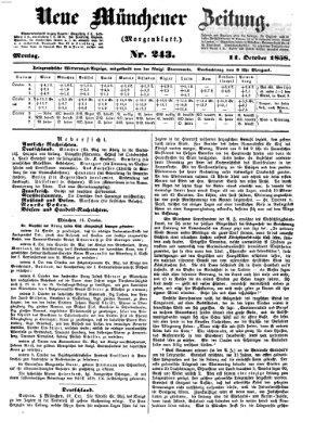 Neue Münchener Zeitung. Morgenblatt (Süddeutsche Presse) Montag 11. Oktober 1858