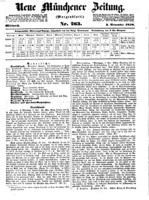 Neue Münchener Zeitung. Morgenblatt (Süddeutsche Presse) Mittwoch 3. November 1858