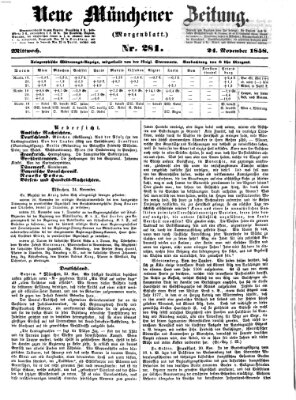 Neue Münchener Zeitung. Morgenblatt (Süddeutsche Presse) Mittwoch 24. November 1858