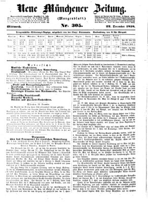 Neue Münchener Zeitung. Morgenblatt (Süddeutsche Presse) Mittwoch 22. Dezember 1858