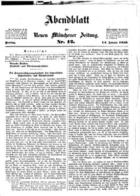 Neue Münchener Zeitung. Morgenblatt (Süddeutsche Presse) Freitag 14. Januar 1859