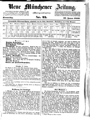 Neue Münchener Zeitung. Morgenblatt (Süddeutsche Presse) Donnerstag 27. Januar 1859