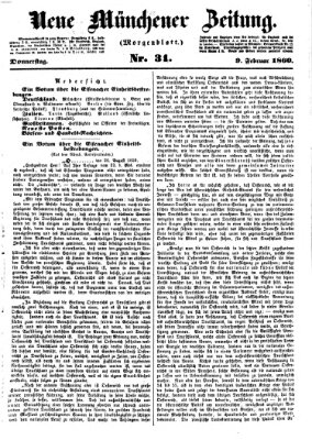 Neue Münchener Zeitung. Morgenblatt (Süddeutsche Presse) Donnerstag 9. Februar 1860