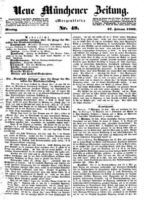 Neue Münchener Zeitung. Morgenblatt (Süddeutsche Presse) Montag 27. Februar 1860