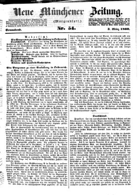 Neue Münchener Zeitung. Morgenblatt (Süddeutsche Presse) Samstag 3. März 1860