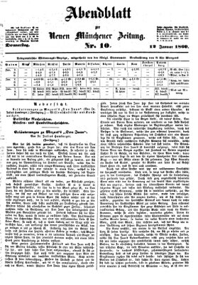 Neue Münchener Zeitung. Morgenblatt (Süddeutsche Presse) Donnerstag 12. Januar 1860