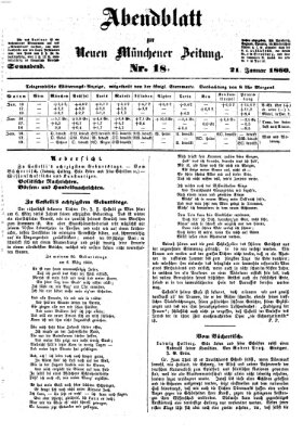 Neue Münchener Zeitung. Morgenblatt (Süddeutsche Presse) Samstag 21. Januar 1860