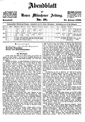 Neue Münchener Zeitung. Morgenblatt (Süddeutsche Presse) Samstag 25. Februar 1860