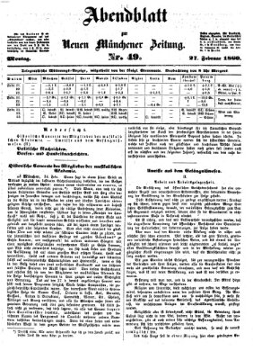 Neue Münchener Zeitung. Morgenblatt (Süddeutsche Presse) Montag 27. Februar 1860