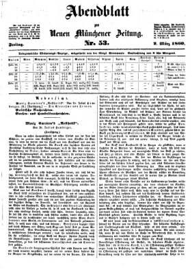 Neue Münchener Zeitung. Morgenblatt (Süddeutsche Presse) Freitag 2. März 1860