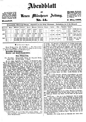 Neue Münchener Zeitung. Morgenblatt (Süddeutsche Presse) Samstag 3. März 1860