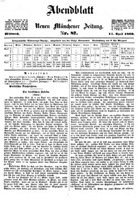 Neue Münchener Zeitung. Morgenblatt (Süddeutsche Presse) Mittwoch 11. April 1860