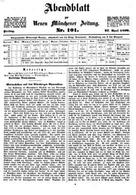 Neue Münchener Zeitung. Morgenblatt (Süddeutsche Presse) Freitag 27. April 1860