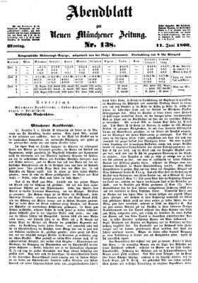 Neue Münchener Zeitung. Morgenblatt (Süddeutsche Presse) Sonntag 10. Juni 1860