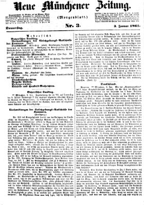 Neue Münchener Zeitung. Morgenblatt (Süddeutsche Presse) Donnerstag 3. Januar 1861