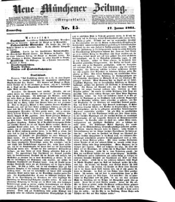 Neue Münchener Zeitung. Morgenblatt (Süddeutsche Presse) Donnerstag 17. Januar 1861