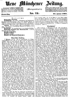 Neue Münchener Zeitung. Morgenblatt (Süddeutsche Presse) Donnerstag 24. Januar 1861