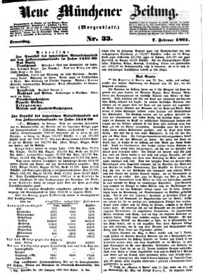 Neue Münchener Zeitung. Morgenblatt (Süddeutsche Presse) Donnerstag 7. Februar 1861