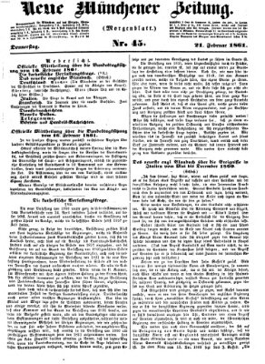 Neue Münchener Zeitung. Morgenblatt (Süddeutsche Presse) Donnerstag 21. Februar 1861