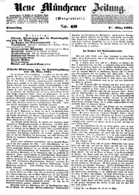 Neue Münchener Zeitung. Morgenblatt (Süddeutsche Presse) Donnerstag 21. März 1861
